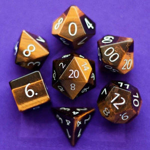 Metallic Dice Games Dice Dice - Gemstone Polyhedrals - Engraved Tiger's Eye Gemstone (MDG)