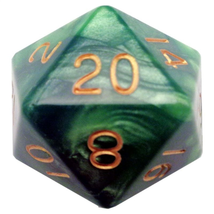 Dice - Mega Acrylic d20 - Green/Light Green w/ Gold Numbers (MDG)