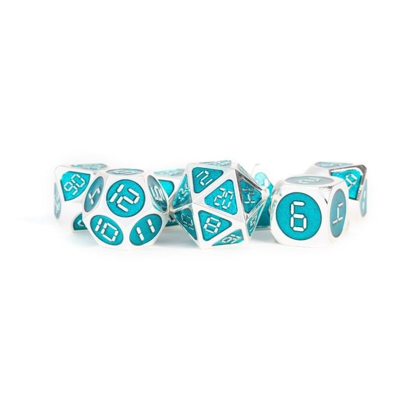 Metallic Dice Games Dice Dice - Metal Polyhedrals - 16mm Digital Silver with Teal Enamel (MDG)