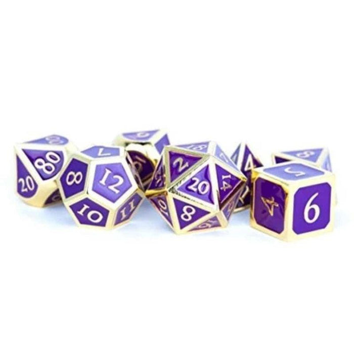 Dice - Metal Polyhedrals - 16mm Gold with Purple Enamel (MDG)