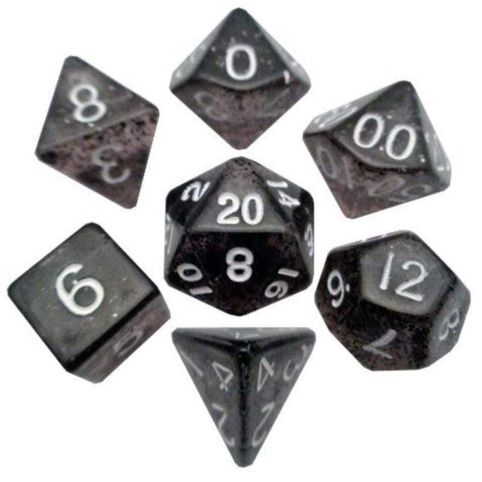 Dice - Mini Polyhedrals - Ethereal Black with White Numbers (MDG)