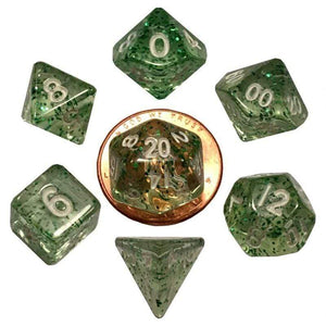 Metallic Dice Games Dice Dice - Mini Polyhedrals - Ethereal Green with White Numbers (MDG)