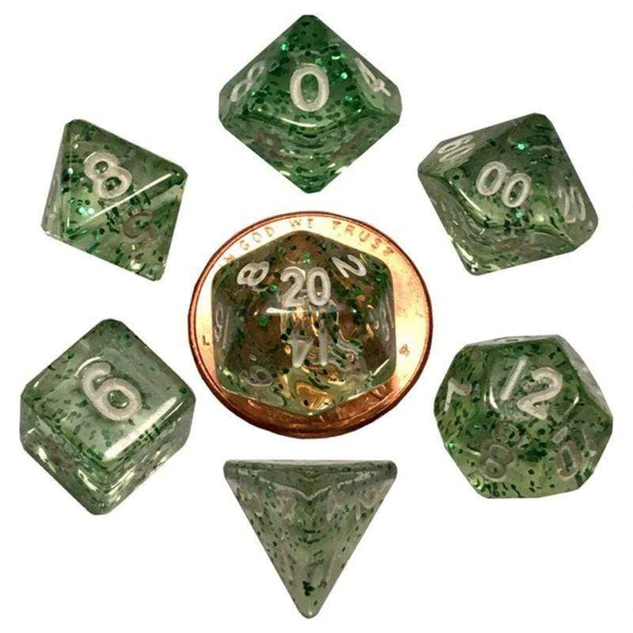 Dice - Mini Polyhedrals - Ethereal Green with White Numbers (MDG)