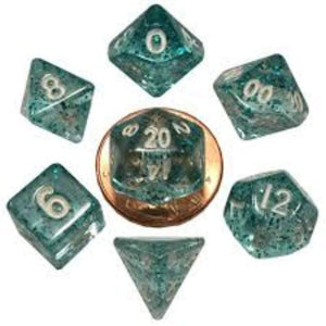 Metallic Dice Games Dice Dice - Mini Polyhedrals - Ethereal Light Blue with White Numbers (MDG)