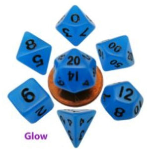 Metallic Dice Games Dice Dice - Mini Polyhedrals - Glow Blue with Black Numbers (MDG)
