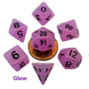 Metallic Dice Games Dice Dice - Mini Polyhedrals - Glow Purple with Black Numers (MDG)