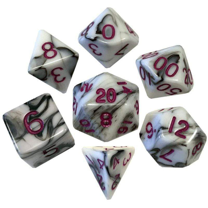 Dice - Mini Polyhedrals - Marble with Purple Numbers (MDG)