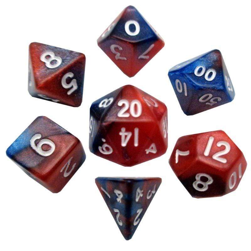 Metallic Dice Games Dice Dice - Mini Polyhedrals - Red/Blue with White Numbers (MDG)