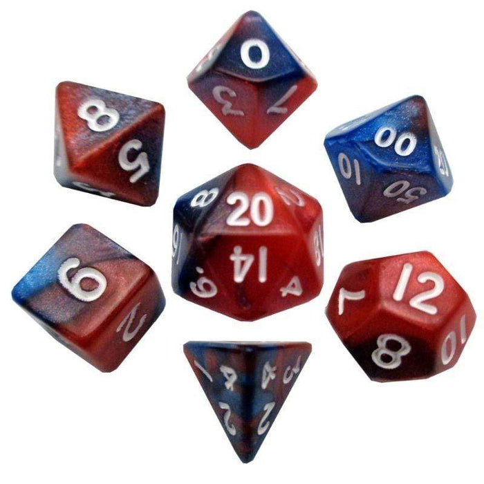 Dice - Mini Polyhedrals - Red/Blue with White Numbers (MDG)