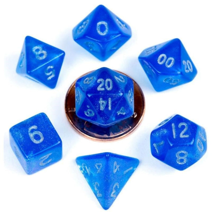 Dice - Mini Polyhedrals - Stardust Blue w/ Silver Numbers (MDG)