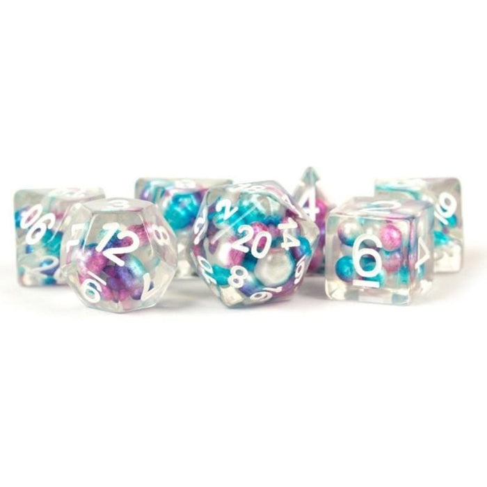 Dice - Pearl Resin Polyhedrals - Gradient Purple/Teal/White (MDG)