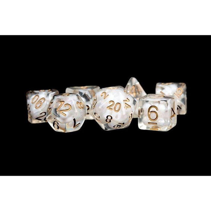 Dice - Pearl Resin Polyhedrals - Pearl w/ Copper Numbers (MDG)