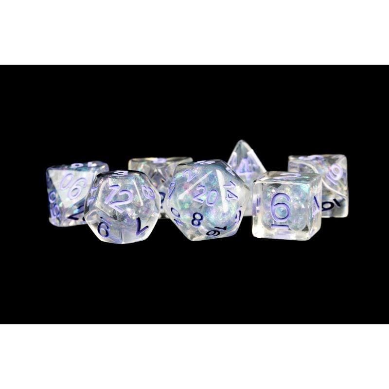 Metallic Dice Games Dice Dice - Pearl Resin Polyhedrals - Pearl w/ Purple Numbers (MDG)