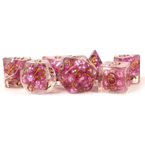 Metallic Dice Games Dice Dice - Pearl Resin Polyhedrals - Pink w/ Copper Numbers (MDG)