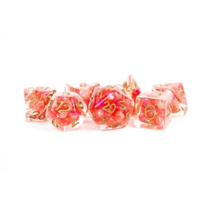 Metallic Dice Games Dice Dice - Pearl Resin Polyhedrals - Red w/ Copper Numbers (MDG)
