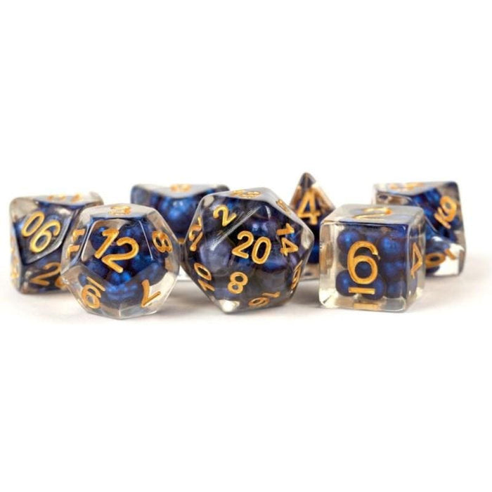 Dice - Pearl Resin Polyhedrals - Royal Blue w/ Gold Numbers (MDG)