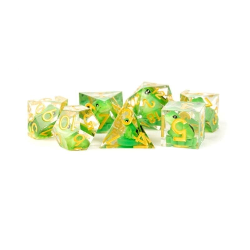 Metallic Dice Games Dice Dice - Sharp Edge Resin Polyhedrals - Frog Dice (MDG)