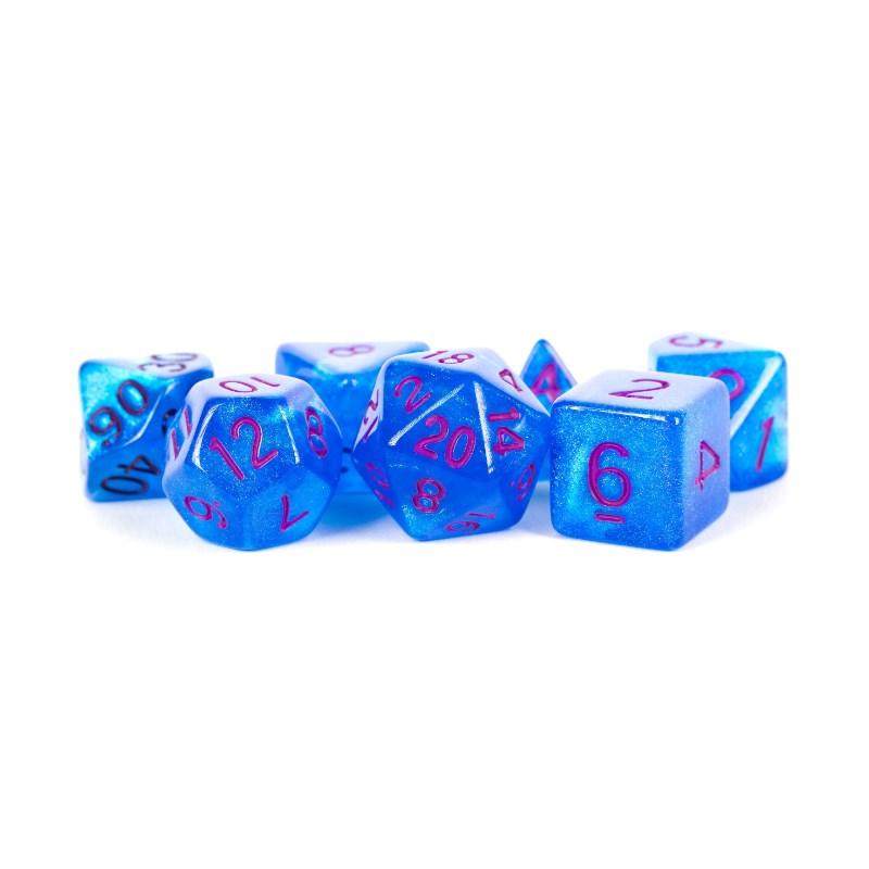 Metallic Dice Games Dice Dice - Stardust Resin -  Blue w/ Purple Numbers (MDG)