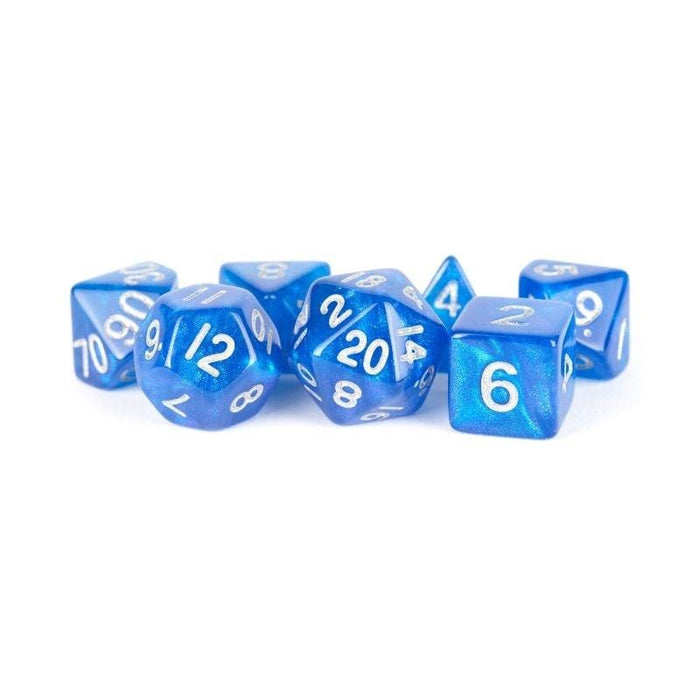 Dice - Stardust Resin - Blue w/ Silver Numbers (MDG)