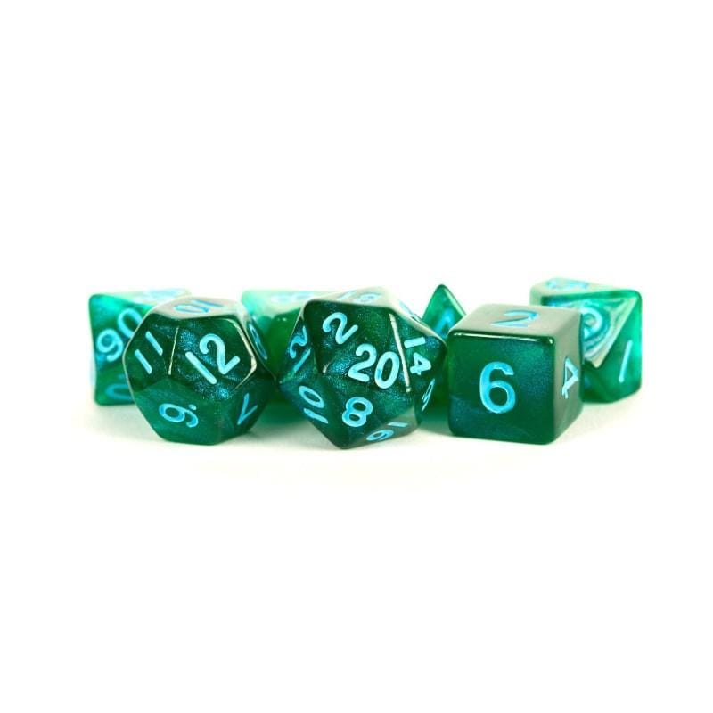 Metallic Dice Games Dice Dice - Stardust Resin -  Green w/ Blue Numbers (MDG)