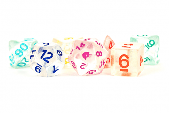 Metallic Dice Games Dice Dice - Unicorn Resin Polyhedral - Unicorn Rainbow Ice (MDG)