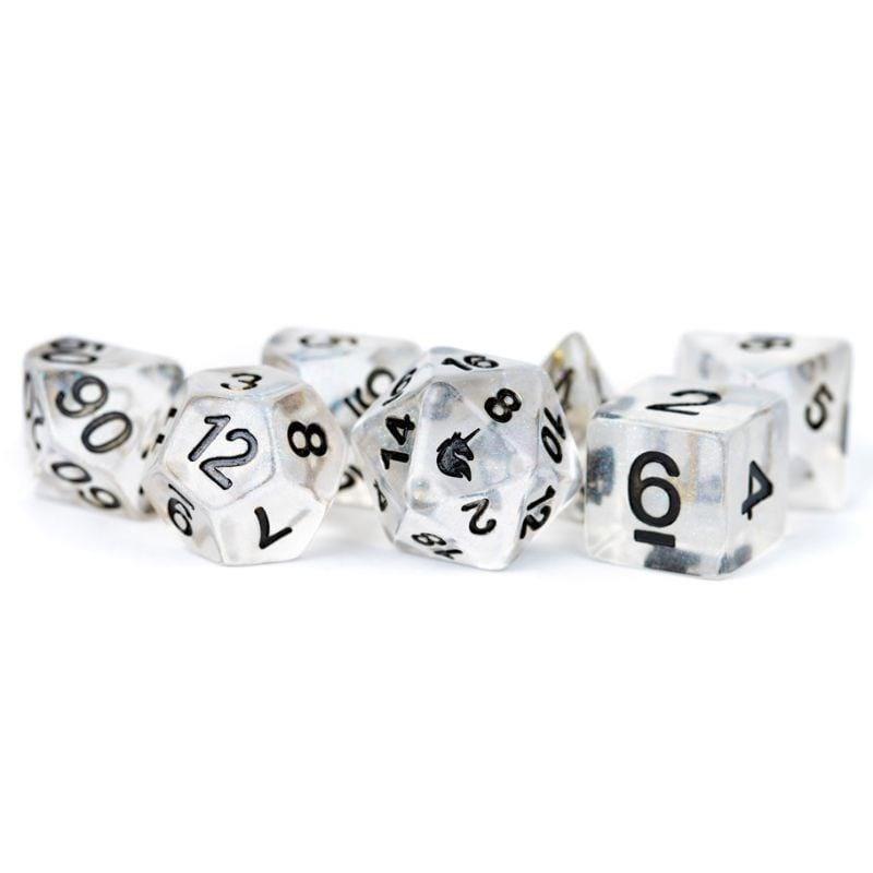 Metallic Dice Games Dice Dice - Unicorn Resin Polyhedrals - Unicorn Ice