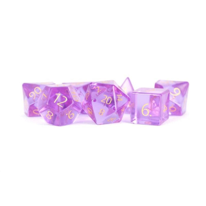 Dice - Zircon Glass Birthstone Polyhedrals - February Amethyst (MDG)