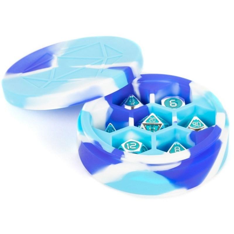 Metallic Dice Games Dice Silicone Round Dice Case - Blue/White/Light Blue (MDG)