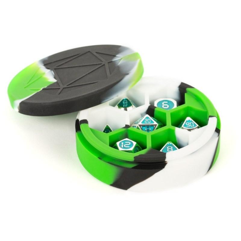 Metallic Dice Games Dice Silicone Round Dice Case - Green/Black/White (MDG)