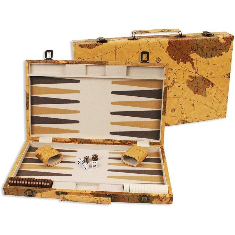 Puzzles and Games Specialists Classic Games Backgammon - 18â World Map Beige Vinyl