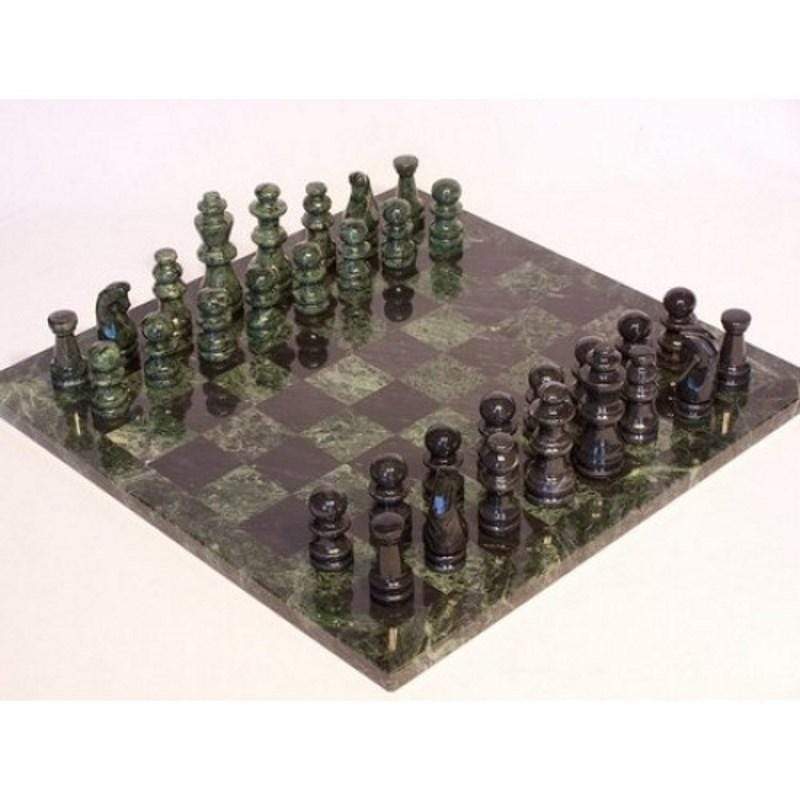 Puzzles and Games Specialists Classic Games Chess Set - Marble 16â Green and Black with Green Edge