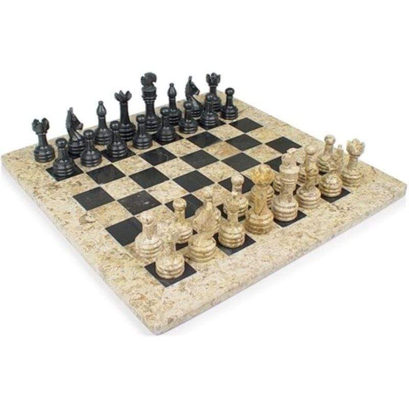 Puzzles and Games Specialists Classic Games Chess Set - Onyx 16â Fossil/Black