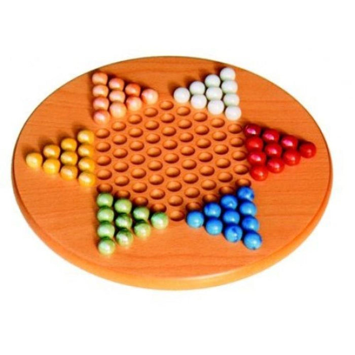 Chinese Checkers - Wooden Board with Marble Men 12"