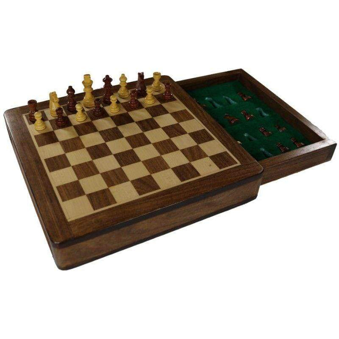 Chess Set - Hawkley Magnetic Drawer Board Acacia 26cm (Royal Oak)