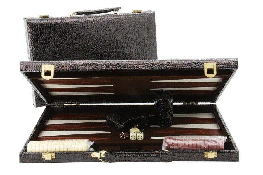 UNK Classic Games Backgammon - 15" Black Alligator Skin