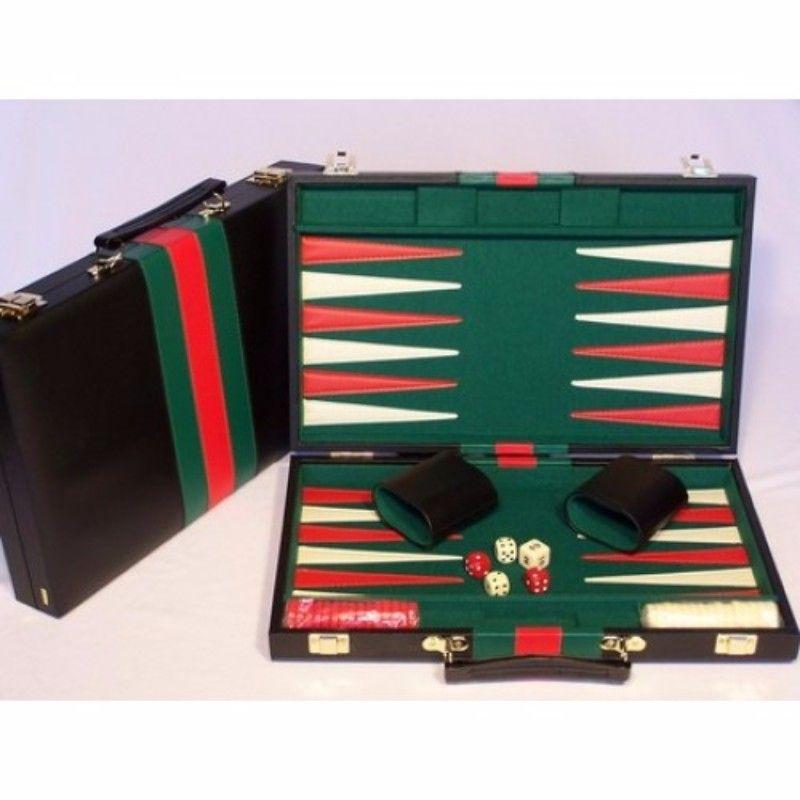 UNK Classic Games Backgammon - 15" Black with Red & Green