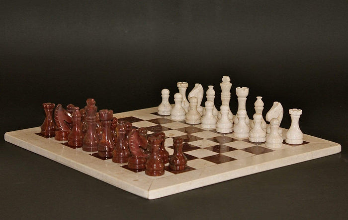 Chess Set - Marble 12" Cream/Red (Velvet Case)