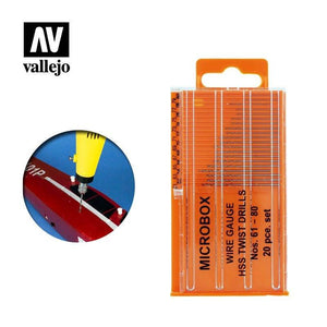 Vallejo Hobby Vallejo Tools - Drill bit set (20) 61-80 Wire Gauge size