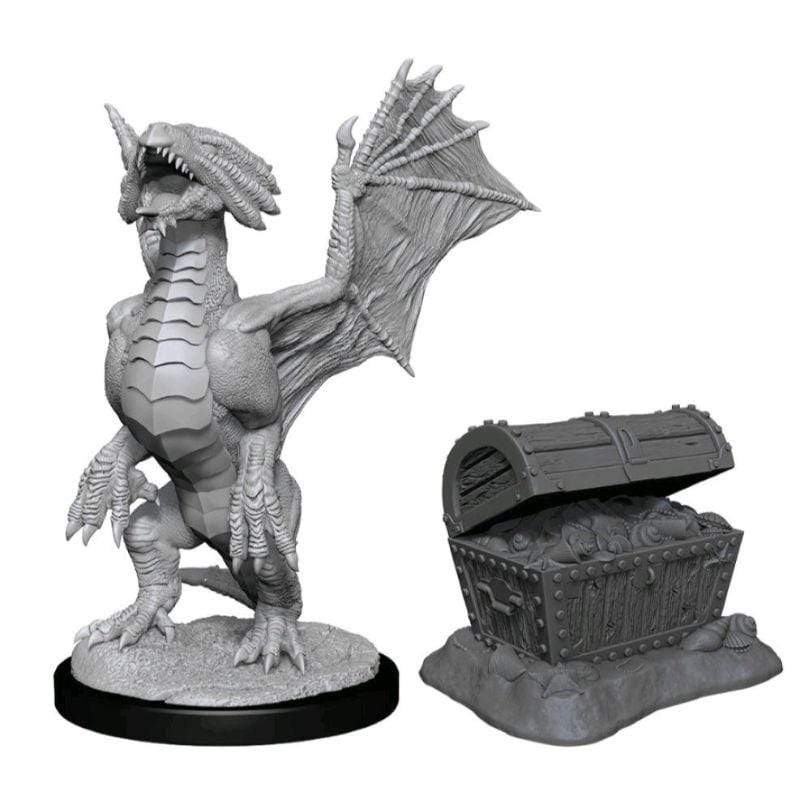 WizKids Miniatures Wizkids Unpainted Miniatures - Nolzur's - Bronze Dragon Wyrmling and Pile of Sea Found Treasure