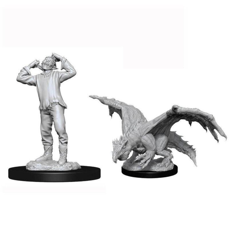 WizKids Miniatures Wizkids Unpainted Miniatures - Nolzur's - Green Dragon Wyrmling and Afflicted Elf